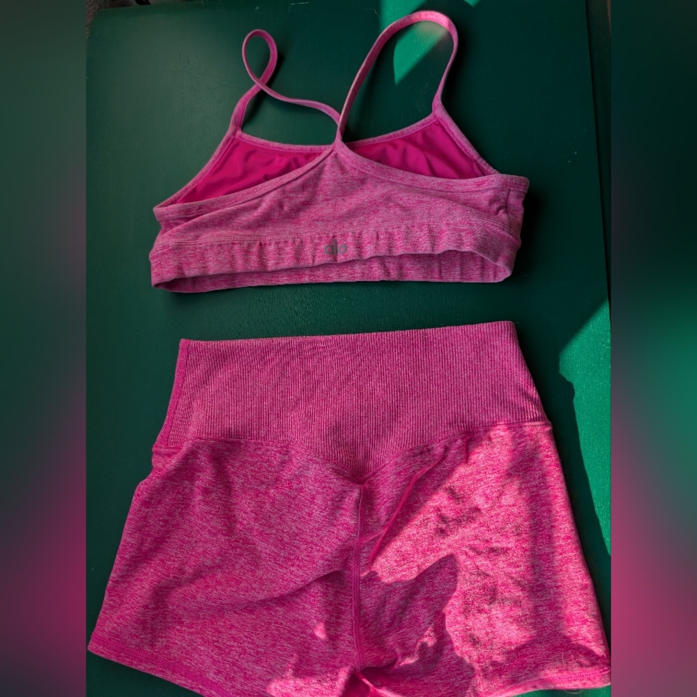 Alo Pink Sports Bra and Shorts Set - Picture 3 of 8